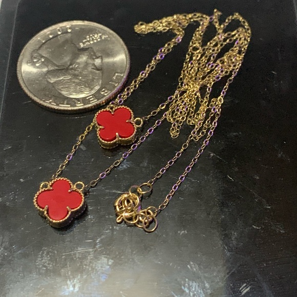 18k Solid Gold Clover Layered Necklace - Picture 4 of 5